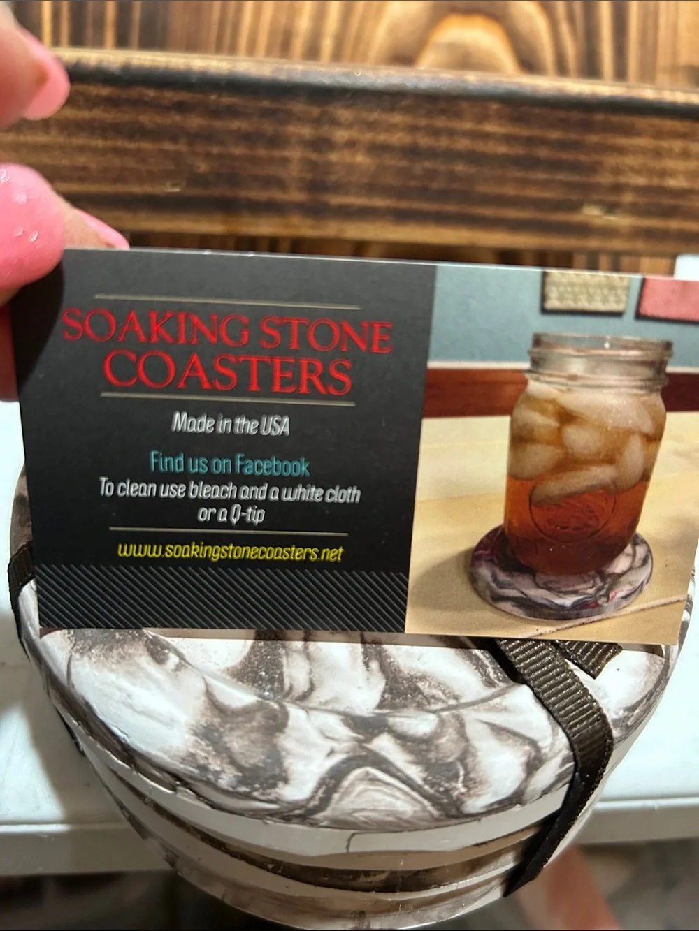 Soaking Stone Marble-Pattern Coaster Set in Brown and Cream